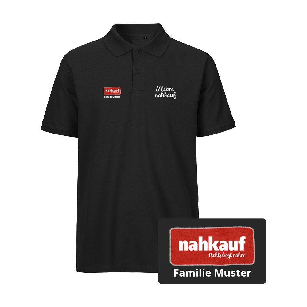 Nahkauf Polo unisex schwarz mit deinem Marktnamen